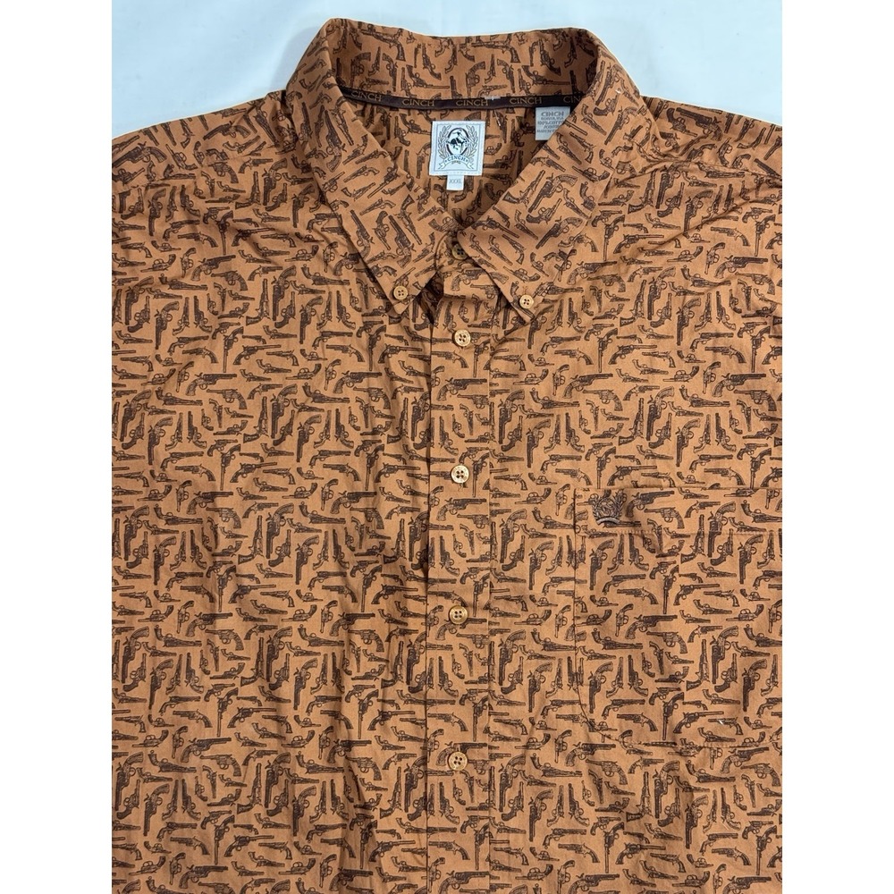 Cinch Men's Long Sleeved Brown Gun Print Button Down Shirt - Size 3XL